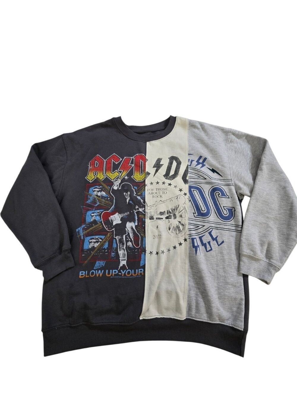 AC/DC Patchwork Graphic Sweatshirt XL 2022 Reconstructed Grunge Rock Crewneck - Picture 2 of 6